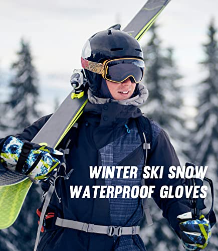 Pupiu Ski Gloves -30℉ Waterproof Warm Winter Snow Gloves Breathable Snowboard Thermal Gloves Fits Men Women For Cold Weather Blue&White Medium #TOP6