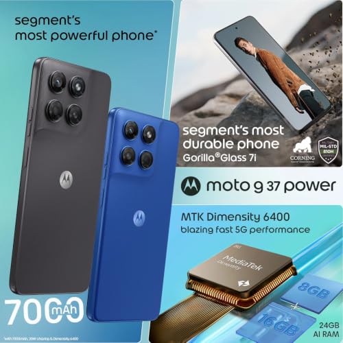 Image of Motorola g37 Power (Pantone Impenetrable, 4GB RAM, 64GB Storage) | MediaTek Dimensity 6400 Octa-Core Processor | 50MP AI Rear Camera | 8MP Front Camera | 6.66-inch HD+ 120Hz Display | 7000mAh Battery