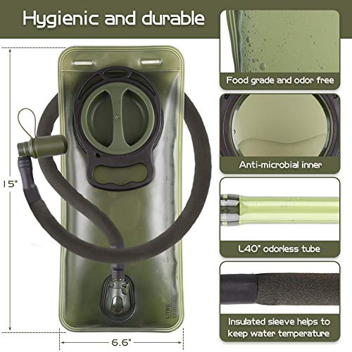 Hydration Bladder 2L Leakproof 2 Liter Water Bladder, Bpa Free Military Green Water Reservoir Storage Bag With Insulated Tube, Hydration Backpack Replacement For Outdoor Hiking Camping Running Cycling #TOP1