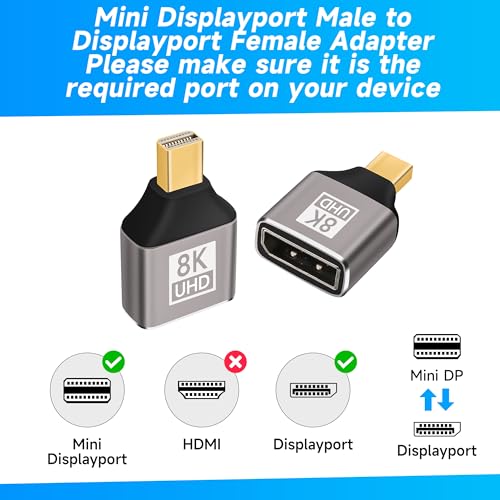 8K 1.4 Mini DisplayPort to DisplayPort Adapter 4 Pack, DP Female to Mini DP Male Bi-directional Connector, Thunderbolt 2 Compatible, Supports 8K@60Hz, 4K@144Hz, for Laptop, PC, Gaming, Monitor, TV