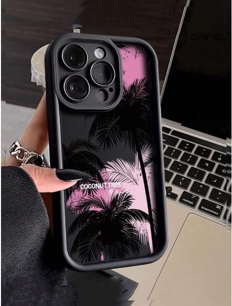 Image of COVERLY Coconut Palm Tree Back Case Cover for iPhone 12 Pro | Hot Goa Vibes Cute Design | Camera Protection | Soft TPU Silicone Fashion Aesthetic Printed Cover for Girls & Women (Black, Shockproof)