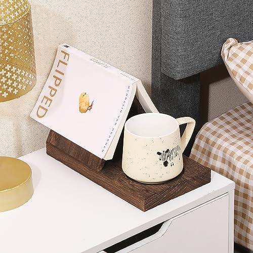 LETUBUYU Wooden Triangle Bookmark with Drink Holder |Night Stand Book Holder| Countertop Recipe Holder| Wood Book Reading Rest with Slotted| Book Corner Display| Grandparents Day Gifts(Brown) - Thumbnail 6