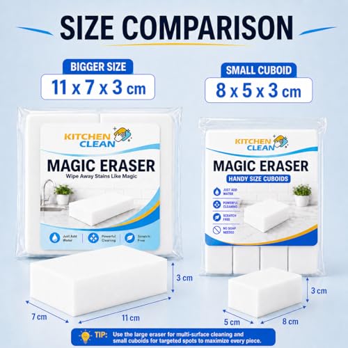 Image of Kitchen Clean Melamine Magic Eraser Pack of 10 | Wall Marks Remover Sponge | Kitchen, Bathroom & Tile Cleaning | Removes Wall Stains & Limescale