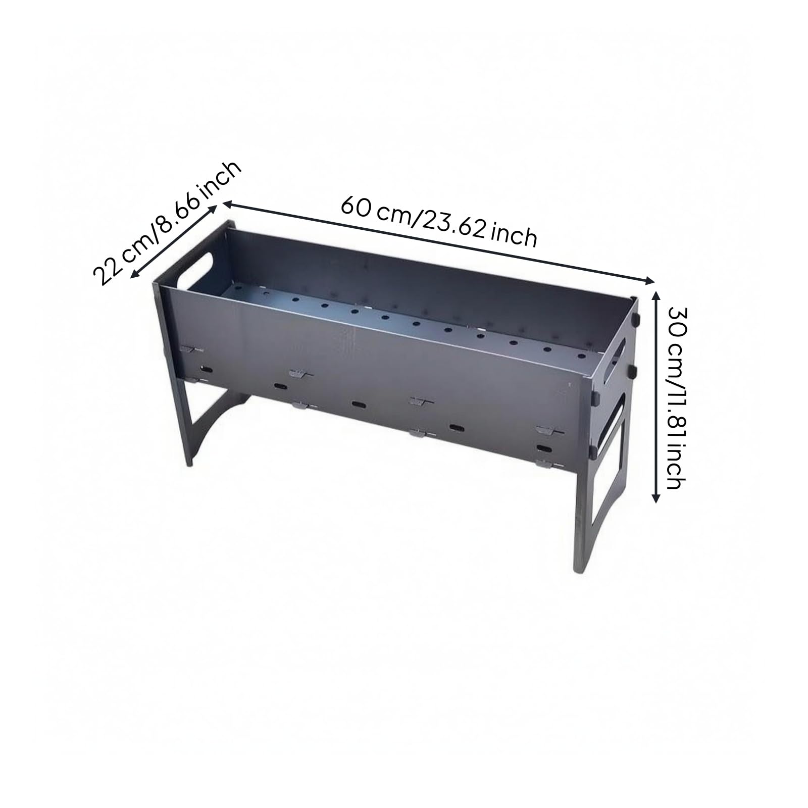 kowaku Grill Portatile da Esterno Barbecue Griglia Braciere Rettangolare Pieghevole con Pannelli Corpo in Metallo Maniglie Laterali per Trasporto Leggero, Grande 60cm