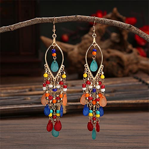 Essencedelight Crystal Beaded Tassel Earring Long Beaded Dangle Earring Fringe Hook Earring for Women Bridal Wedding3