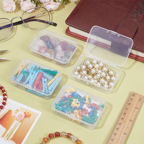 Image of BENECREAT 12 Packs Rectangle PP Plastic Container Box, 3x2x0.8inch Bead Storage Organizer Box, Dustproof Case with Hinged Lid for Cards, Beads and Craft Supplies