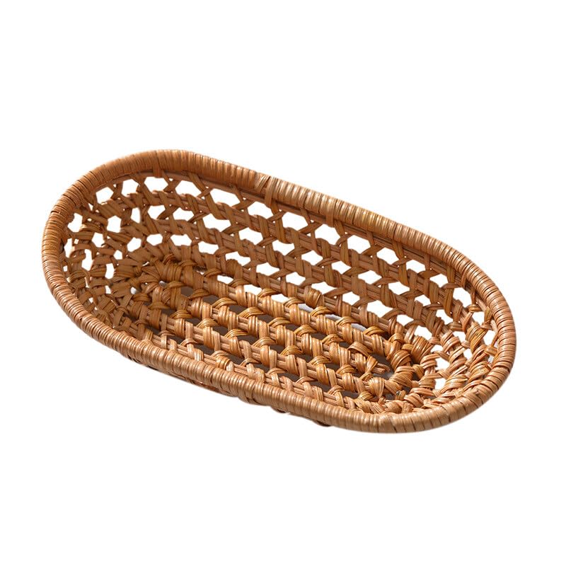 Uposao Cesto Portaoggetti in Rattan Intrecciato a Mano Cesti di Frutta in Rattan Cesto Pane Vimini Vassoio in Tessuto Ovali, Piccolo Contenitore Decorativo per La Casa per Cucina/Sala da Pranzo