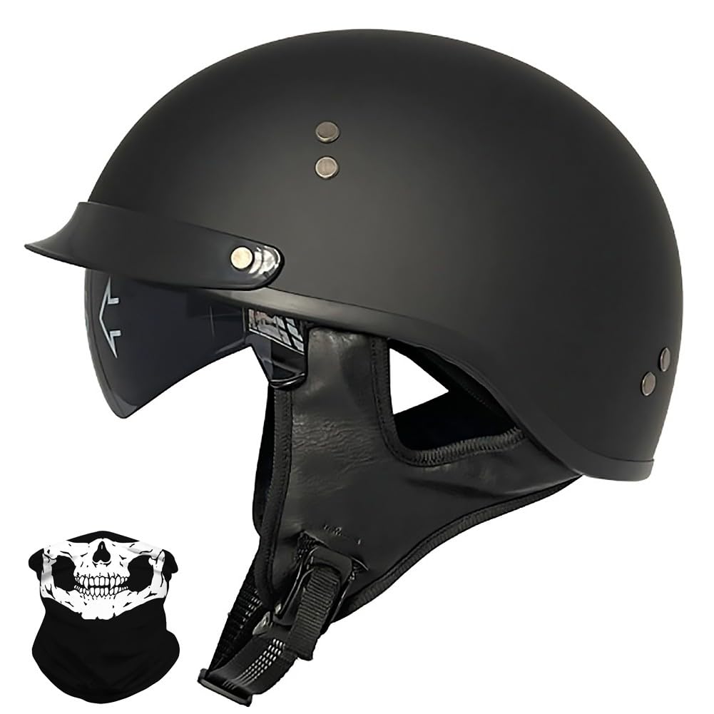 Uueybsg Men's A Vintage German Motorcycle Half Helmet Retro Open Face Motorbike Helmet With Drop-Down Sun Visor Dot/Ece Pproved Bike Cruiser Crash Moped Scooter Helmet For Dult Wo 57~64Cm