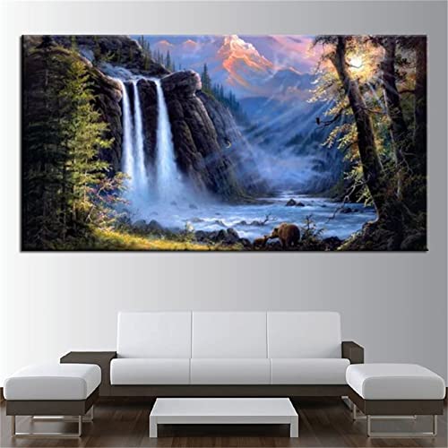 Diamond Painting Forêt Cascade Ensoleillée 50x100cm - Kit Broderie Diamant Complet