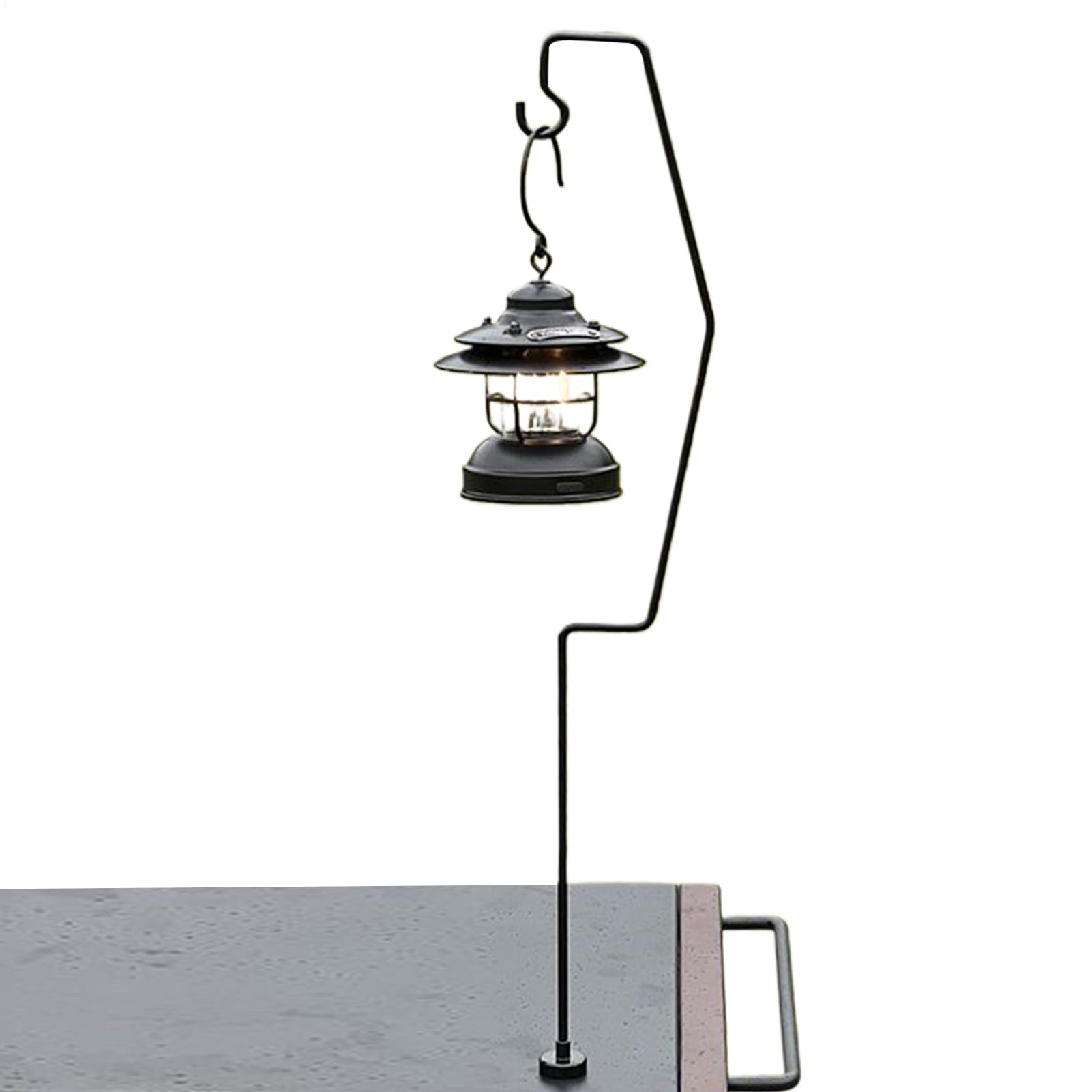Pied De Lanterne Camping En Fer - Noir - Pour Lampe Pêche Randonnée - Neuf