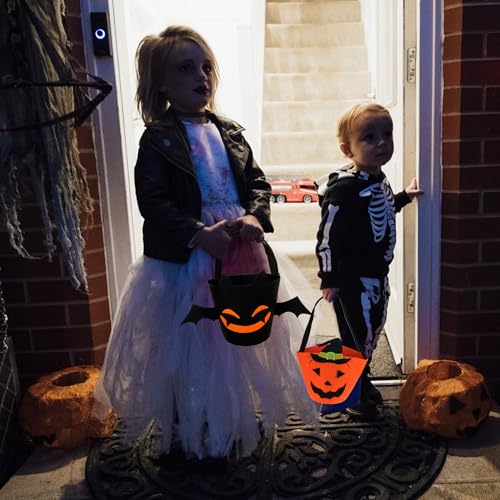 EUIOOVM 2 Stück Halloween Süßigkeiten Tasche, Halloween Fledermaus und Kürbis-Süßigkeiten Eimer Set Trick or Treattaschen Tasche Candybag für Kinder Partygeschenk und Halloween Party Deko