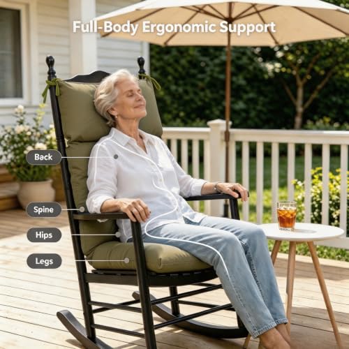 Image of QILLOWAY Outdoor Rocking Chair Cushions Set of 4, 100% Polyester Waterproof Patio Rocking Chair Cushion, High Back Weatherproof Chair Pad for Adirondack & Outdoor Furniture, Sage