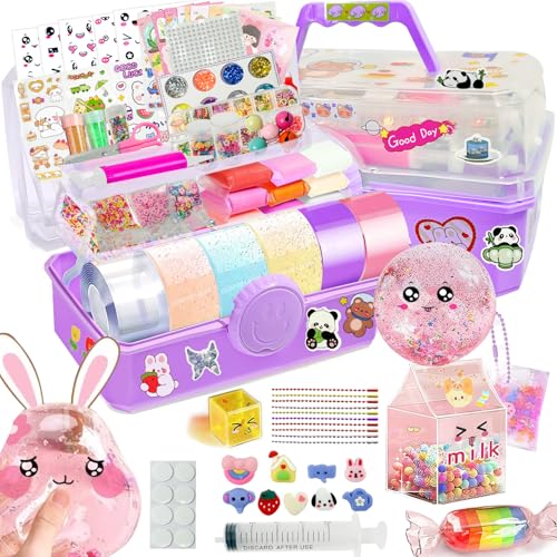 Nano Tape Bubble Kit for Kids Nano Double Sided Tape for Making Bubbles 500+ Fillings DIY Nano Bubble Tape with Pump Sequins Glitter Powder Stickers Novelty Toy for Girls