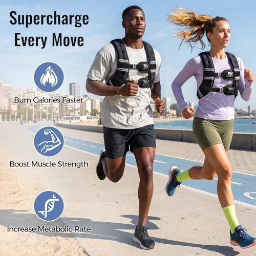 Image of Zeerun Weighted Vest, 6lb /8lb /10lb /12lb /15lb /18lb /20lb /24lb /30lb for Men Women, Reflective Stripe Adjustable Buckle, Comfortable Durable Rucking Vest for Walking Running Strength Training