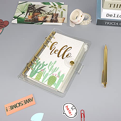 Image of A6 Glitter Powder PVC Binder Cover 6 Gold Round Ring Binders Snap Button Closure Loose Leaf Folders Refillable Soft PVC Notebook Shell Protector