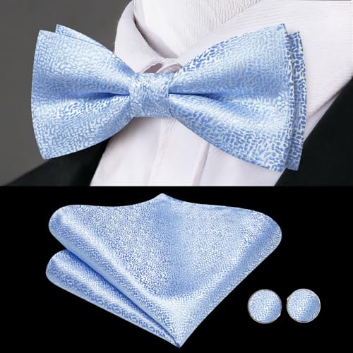 Image of Dubulle Mens Cummerbund and Bow Tie Set Paisley Floral Pretied Bowties for Men Pocket Square Cufflinks Wedding Business