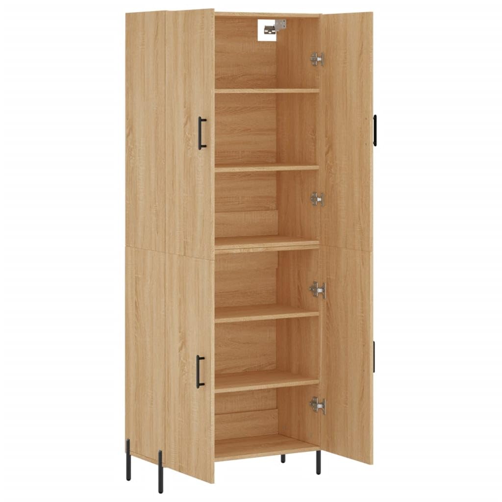 Meuble de rangement élégant pour la décoration de la maison : meuble haut élégant avec beaucoup d'espace de rangement en bois avec surface lisse et pieds métalliques modernes en chêne Sonoma