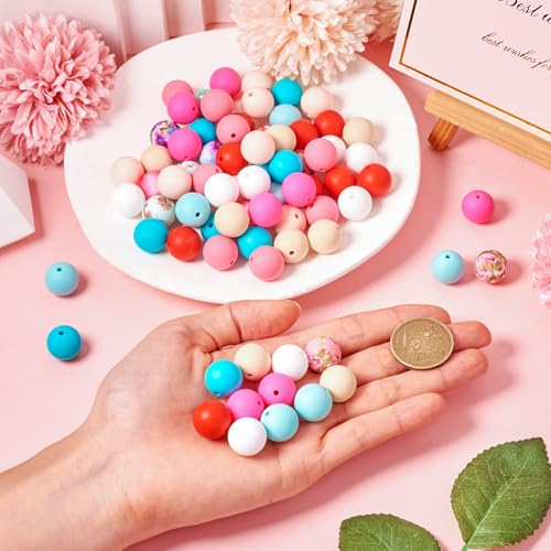 Boutigem 98Pcs 15mm Round Silicone Beads Flower Printed Silicone Focal Beads Colorful Floral Rubber Bubblegum Ball Beads Loose Spacer Beads for DIY Beadable Pens Bracelets Keychain Lanyard Making by Boutigem - Image 4