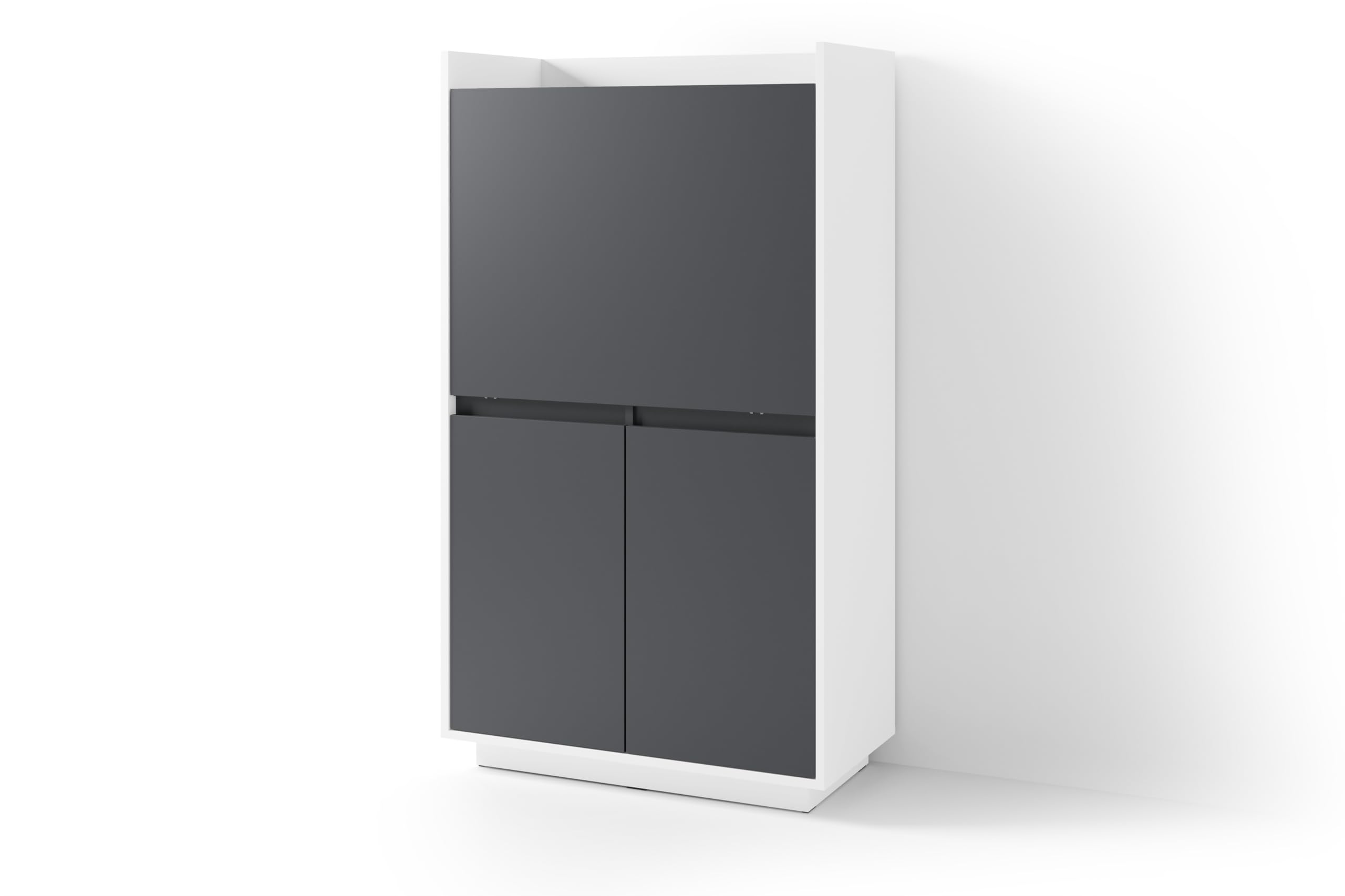 byLIVING Sekretär Hannes, Grifflos, Sekretär Mattweiß - anthrazit | Office-Schrank mit 1 Klappe und 2 Türen, B 80, H 141, T 40 cm