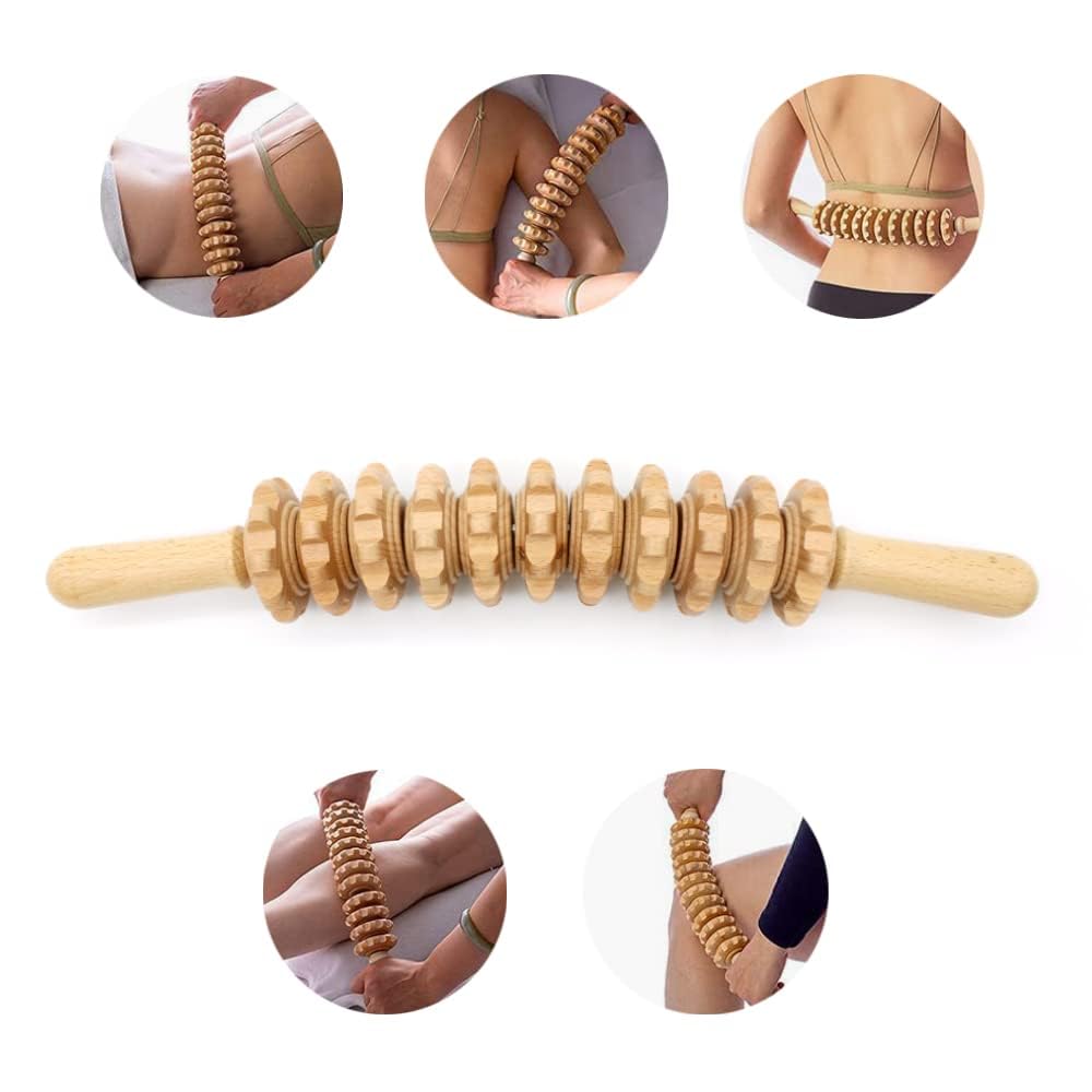 Masseur Anti-cellulite En Bois, Rouleau Masseur Courbé Pour Tout Le Corps Favorise La Circulation, 11 Roues Détachables, Soulagement De La Douleur Musculaire Et Relaxation, 40 Cm