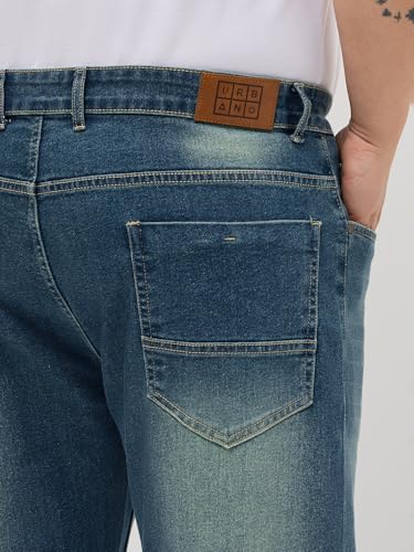 Image of Urbano Plus Men's Regular Fit Heavy Washed Denim Jeans Stretchable