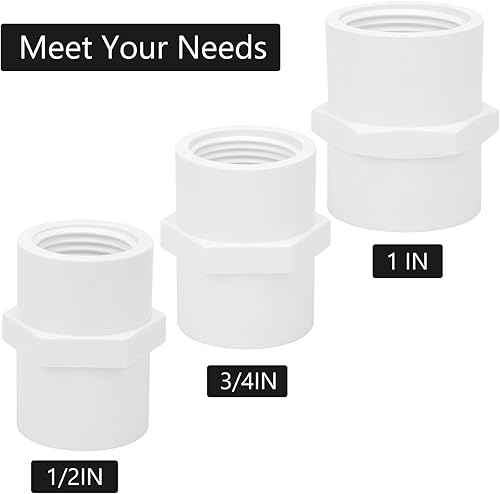 Miniatura 6 de Paquete de 20 accesorios de tubería de PVC de 12 pulgada, adaptador de manguera de PVC de 2 vías con rosca hembra de 12 pulgada, horario 40, blanco