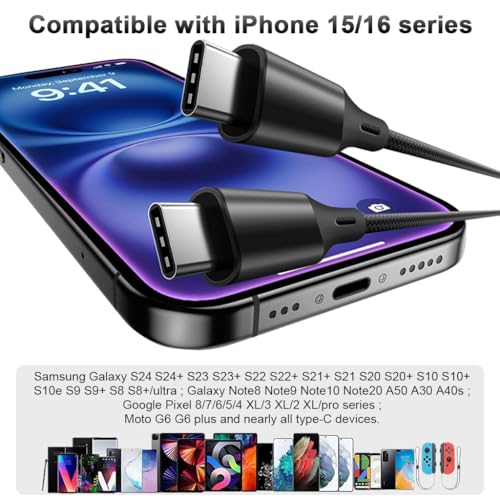 Image of Verilux 4 in 1 Type C Cable Fast Charging for iPhone & Android 3.9FT, C Type Charger Cable with Dual Type C Connectors, USB to Lighting Cable, USB to Micro A Cable, Support Simultaneously Charging