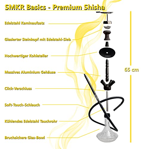Black Series Shisha 4 Anschlüsse Set (Diffusor, Kopf mit Sieb & Schnellverschluss) - Glas Bowl Alu Shisha 4 Schlauch… – Bild 5