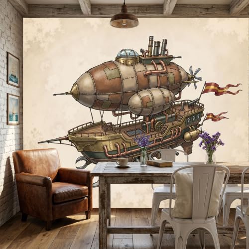 Fresque murale intissée Steampunk papier peint panoramique nature WunM Studio 250cm