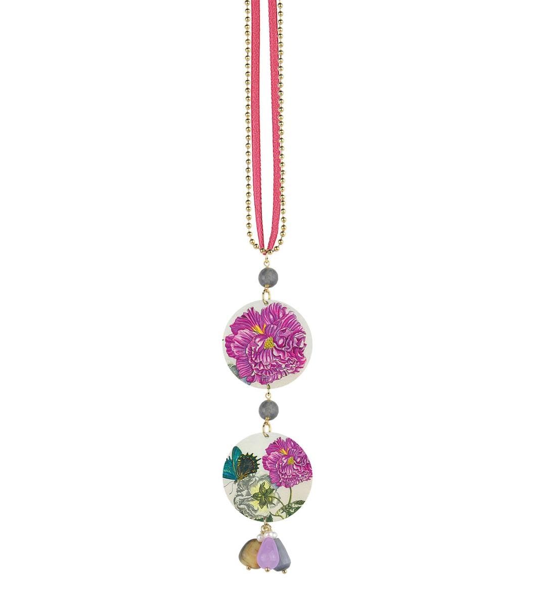 Colección The Circle Special Fondo Claro Flor Fucsia Collar de Mujer de Latón, Talla única, Latón, Ágata