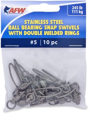 American Fishing Wire 5 Stainless Steel Ball Bearing Snap/Swivels (10-Piece), Black, 245-Pound