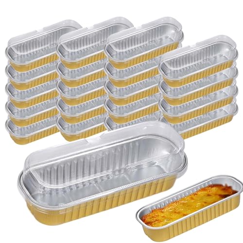 Mini moule à gâteau – 20 moules à en aluminium, moules rectangulaires | Récipients à ramequins de 200 ml avec couvercles, moule à dessert...