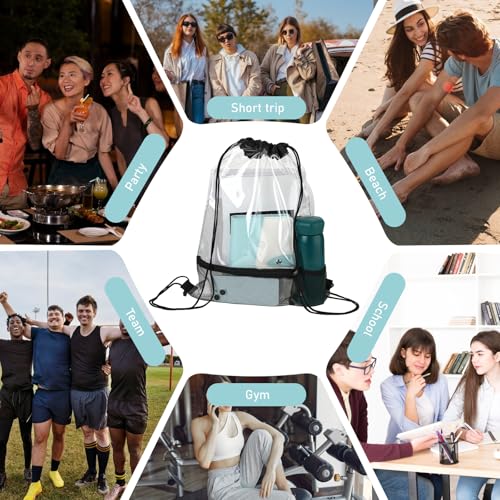 Mozeat Lens 2 Pack Clear Drawstring Bags Waterproof PVC Drawstring Backpack Stadium Approved Transparent Drawstring Bags for Stadium Events Concert Sport Travel4