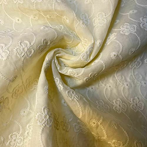 Schiffly 100% Cotton Lawn Broderie Anglaise Embroidery Dress Craft Fabric 44" (2 Meter, Cream)