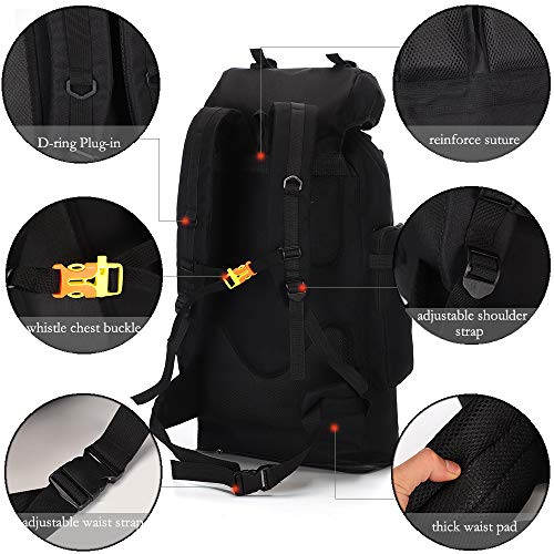 WintMing Camping Hiking Backpack Expandable 70L/100L Molle Rucksack Waterproof Traveling Daypack (upgrade-100L-Black)