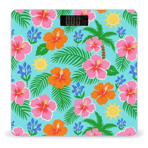 Báscula digital de baño con diseño floral tropical