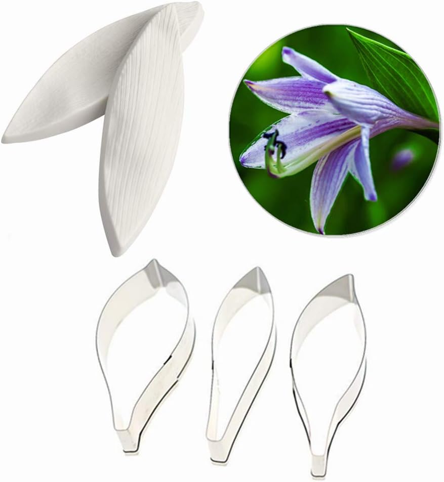 AK ART KITCHENWARE Gum Paste Flower Making Tools Set Petal Leaf Vein Mold Silicone Fondant Mold (Plantain Lily Veiners & Cutters)