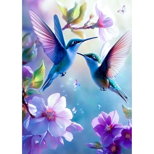 KEYIFA Colibrí 5D Diamond Painting Kit Completo, Cristal Lienzo Foto Pintura Diamante para Adultos, Diamond Painting Art con Accesorios DecoracióN De Pared Hogar 30x40cm