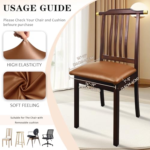 Image of Pu Leather Dining Chair Seat Covers Set of 2, Waterproof Kitchen Chair Covers Stretch Chair Cover for Kitchen /Dining Room /Hotel(Orange - 2 PCS)