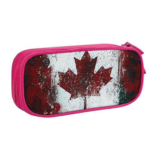 Astuccio per matite con stampa bandiera canadese retrò astuccio per trucchi portagioie portatile da viaggio nero rosa Taglia unica portamatite