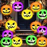 Jetec 24 Pcs 9 Inch Halloween LED Pumpkin Ball Inflatable Hanging Decoration Blow-Up Pumpkin Beach Ball Jack-o-Lantern Halloween Decoration for Indoor Outdoor Holiday Party Decor(Colorful)