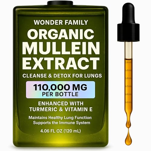 Mullein Drops for Lungs – Lung Detox for Smokers & Lung Cleanse Liquid – Mullein Leaf Extract for Lungs Support – Mucus Relief & Respiratory Health Supplement – Herbal Breathing Aid, 4.06 fl oz