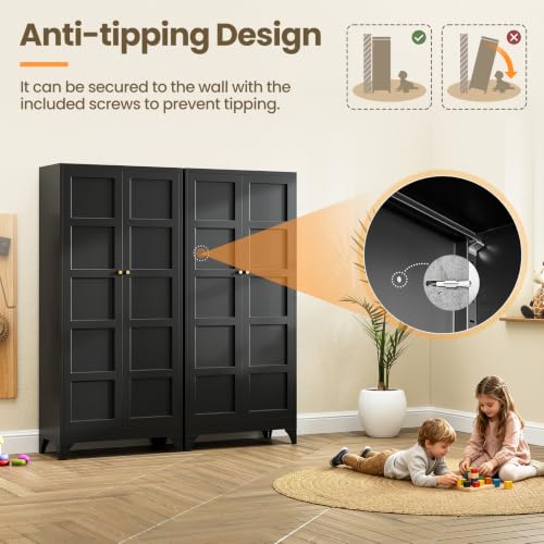Image of Yizosh Metal Pantry Cabinet,- 72 inch Black Kitchen Pantry Storage Cabinet with Doos and Adjustable Shelves for Kitchen, Living Room,Dining Room,Home