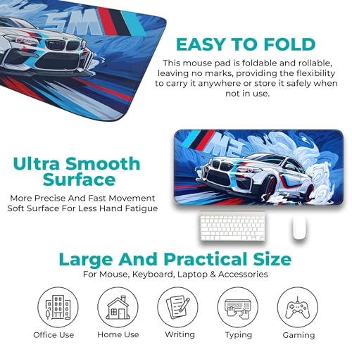 Image of BeeMW Extended Gaming Pad 80x33CM - Large Non-Slip Rubber Base with Stitched Edges, Perfect for PC Setup & Accessories - Durable Long Pad for Gamers