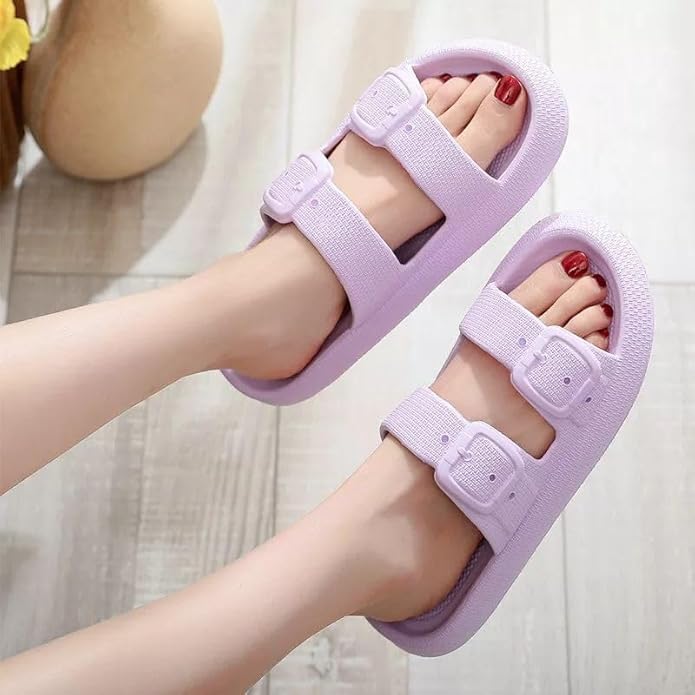 Image of Women Adjustable Open Toe Slide Sandals Classic Ultra Soft EVA Footbed Summer Designed to Fit Flat Buckle Sliders for Women & Girls