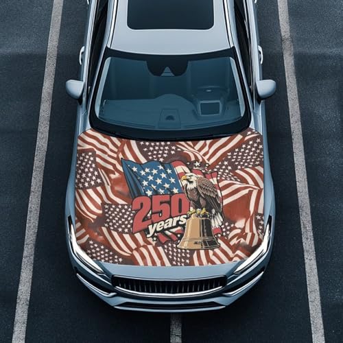 Image of Eagle Car Front Hood Cover 250 Years American Flag Car Hood Cover Banner for Women Men 4th of July Automotive Hood Covers Red Cars Sedans Accessories Decorations