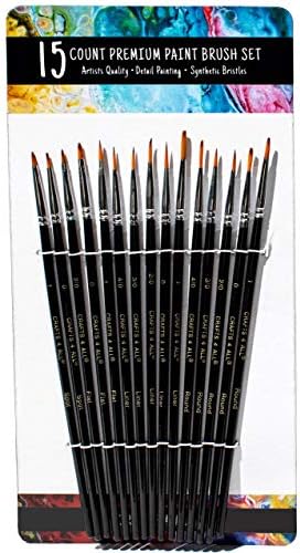 Crafts 4 All Acrylic Paint Brushes - Pack of 15 Professional, Wide and Fine Tip, Nylon Hair Artist Paintbrushes - Paintbrush Bulk Set for Watercolor, Canvas, Craft, Detail & Oil Painting