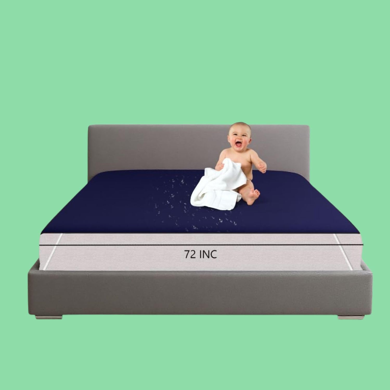 Blue Waterproof Cotton Terry Bed Mattress Protector King Size Cover-image-10