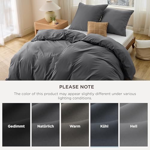 BEDSURE Bettwäsche 135x200 4teilig Anthrazit - 2 Bettbezüge 135x200 cm + 2 Kissenbezüge 80X80 cm, ÖKO-TEX Bettwäsche-Sets Grau Polyester Mikrofaser mit Reißverschluss