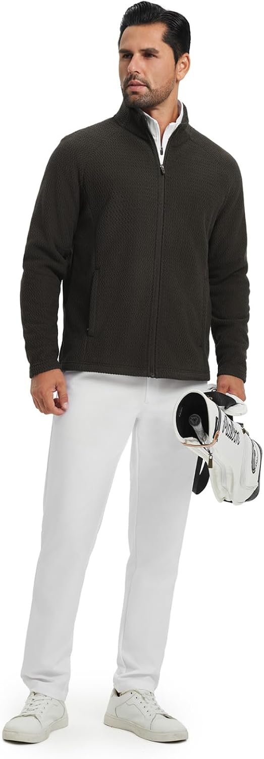 M MAELREG Winter Fleece Jackets for Men Lightweight Stand Collar Fashion Wave Texture Warm Full Zip Mens Coat with Pockets - Image 6